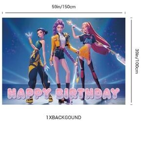 K-Pop Demon Hunters Party Decoration Background- Multicolor